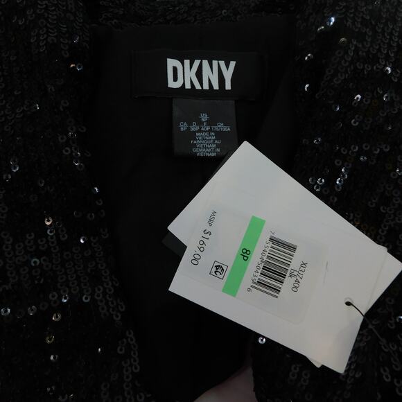 DKNY Women's Black Sequined Shaul-Collar Open Front Jacket New Size 8 - Picture 8 of 14